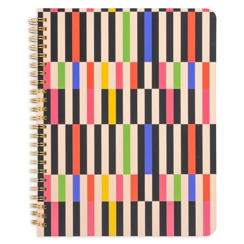 ban.do Small Colorful Spiral Notebook, Mid-Century Stripe | 8.5" x 6.75" Mini Rough Draft Journal with 160 College Ruled Perforated Pages, Pocket, Rounded Corners and Retro Cover - color: Mid Century Stripe