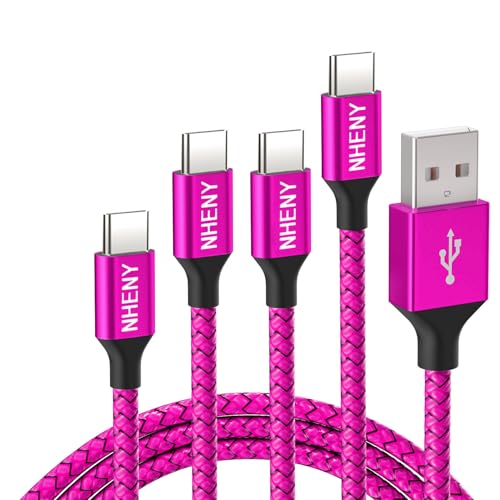 Type C Charger Cord Pink- NHENY USB C Premium Shiny Nylon Braided Rapid Charging Cable 4 Pack 10FT 2x6FT 3FT for Phone 15/16 serier,Samsung S10 S9 Plus, Note 10/S10, LG V30 G6, Google Pixel (2.0) - color: Pink