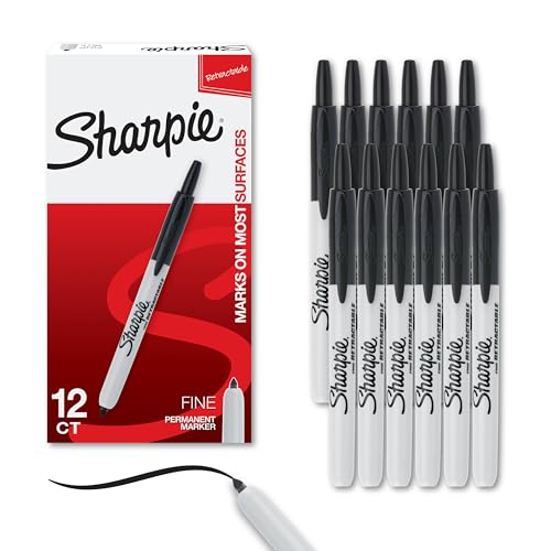 Sharpie Retractable Permanent Markers, Fine Tip, Black, 12 Count - Desk, Classroom, Office Supplies - style: 12 Count Black