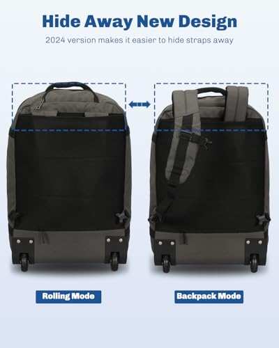 Hynes Eagle Rolling Backpack 42L Backpack with Wheels Airline Approved Carry on Luggage Laptop Travel Suitcase Bag for Women Men Dark Grey - color: Dark Grey