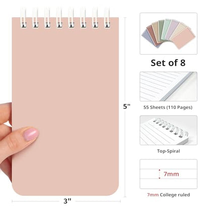 Taja Set of 8 Mini Pocket Notebook Top Spiral Nursing Notepads | Earthy Neutrals 3" x 5", Mini Little Spiral Notebook, Nursing Notepad, Perfect for Work, School, Office, Nurse, Travel - color: D.Earthy Neutrals