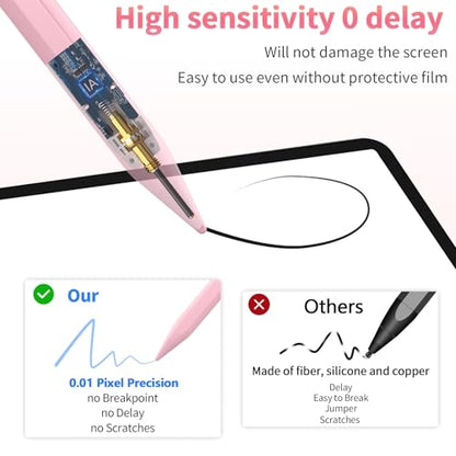 HZD Apple Pencil for iPad 2025-2018 Faster Charge Stylus Pen, Pink | with Tilt Sensitivity & Palm Rejection & Magnetic Compatible iPad 11/10/9/8/7/6, Pad Air 3/4/5, Pro 12.9"/11",Mini 6/5, M2/M4 - color: Pink