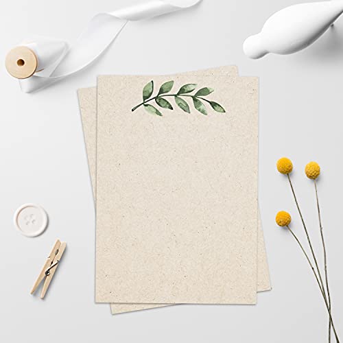 321Done Blank Note Cards, 5x7Thick Cardstock - Greenery Leaves Tan Card Stock, Notecards & Stationery for Writing, Stamping, Printing - Made in USA, Set of 50 - No Envelopes - color: Greenery, Tan, size: 5x7, Vertical