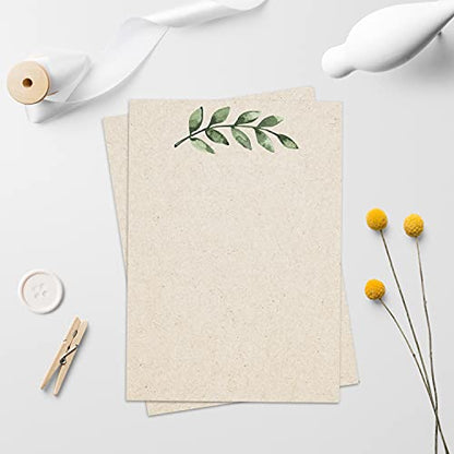 321Done Blank Note Cards, 5x7Thick Cardstock - Greenery Leaves Tan Card Stock, Notecards & Stationery for Writing, Stamping, Printing - Made in USA, Set of 50 - No Envelopes - color: Greenery, Tan, size: 5x7, Vertical