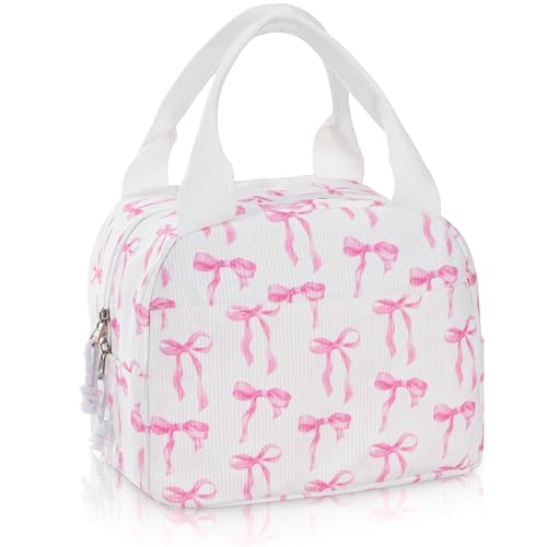 Lunch Bag for Women Insulated Lunch Box Reusable Cooler Bag Portable Cute Corduroy Leakproof Tote Bags for Travel, Work, and Picnic, Ribbon Bow - color: Ribbon Bow, size: M
