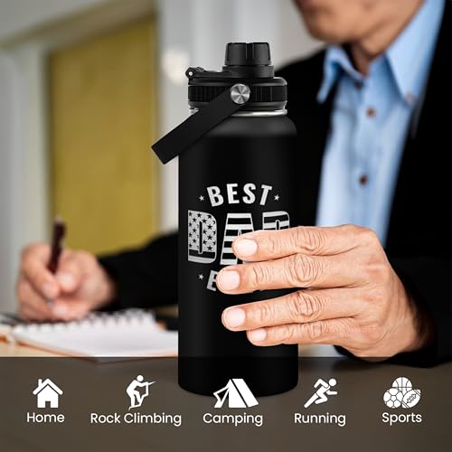 Best Dad Ever Water Bottle 32oz - Dad Bottle Stainless Steel Insulated Sports Bottles with Lid, Gifts for Father from Daughter Son, Dad Gifts for Birthday Christmas Fathers Day - color: Dad 1