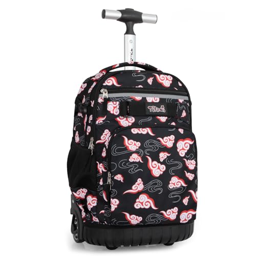 Tilami Rolling Backpack for Kids 18 Inch Wheeled Bookbag for Boys & Girls for School & Travel,Clouds Black - color: Clouds Black