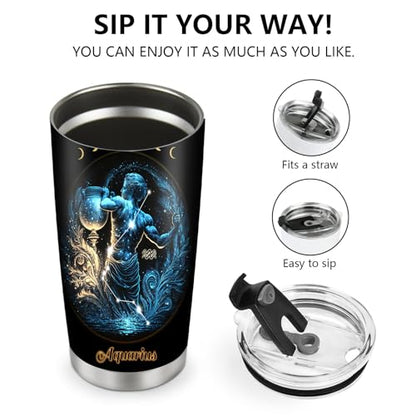 Horoscope Aquarius 20oz Insulated Tumblers Travel Mug Cup Gifts for Birthday Boys Girls Men Women Son Daughter Travel Essentials Accessories Must Have Cold Iced - color: Aquarius