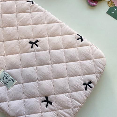 Cute Puffy Laptop Sleeve 13 Inch, Quilted Protective Case with Bow Embroidery, Coquette Y2K Preppy Kawaii Aesthetic Bag for 13” 14" Mac-Book & Laptops - color: Light Pink-Bow