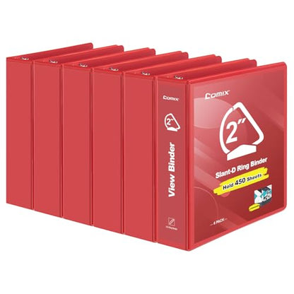 COMIX Sturdy 3 Ring Binder 2 inch with Clear View Cover, 2" Slant-D Ring View Binder Holds 500 Sheets of US Letter Size Paper, 6 Pack (Red) - color: Red, size: 2 inch