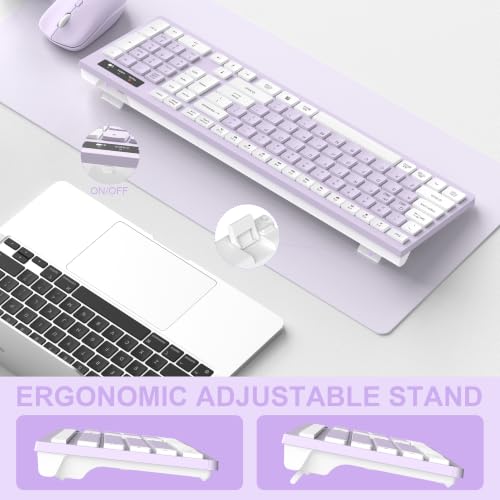 Wireless Keyboard and Mouse Combo, Full-Sized Wireless Keyboard and Adjustable DPI Mouse, 2.4GHz USB Receiver, Keyboard and Mouse for PC, Windows, Desktop, Laptop (Light Purple) - color: Light Purple
