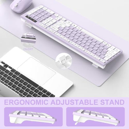 Wireless Keyboard and Mouse Combo, Full-Sized Wireless Keyboard and Adjustable DPI Mouse, 2.4GHz USB Receiver, Keyboard and Mouse for PC, Windows, Desktop, Laptop (Light Purple) - color: Light Purple