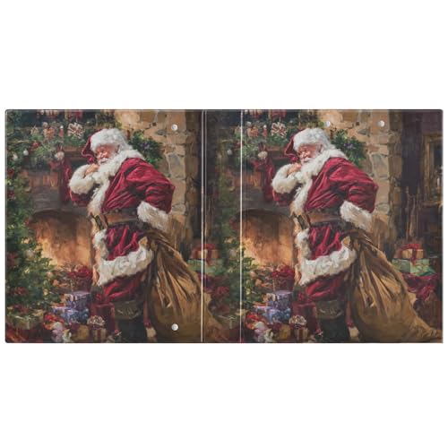 Funny Christmas Santa Claus Binder 3 Ring 1.5 Inch Binder with Clipboard&Pockets, Hardcover Binders Heavy Duty Large File Folder for Office School Supplies - Holds 200 Sheets - color: Christmas Santa Claus, size: 1 Pack-12.4x10.63in