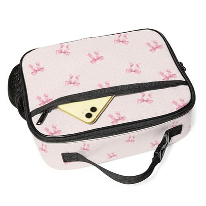 WOBAGMEN Bow Lunch Box for Kids, Cute Insulated Lunch Bag for Boys Girls,Waterproof Lunch Box with Water Bottle Holder for Teens Adults Picnic Travel Back to School (Pink Polka Dot Bow) - color: Pink Polka Dot Bow