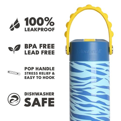 Elemental Insulated Kids Water Bottle, Stainless Steel Water Bottle with Straw Lid & Pop-It Handle, Leak-Proof Water Bottles for School, Boys or Girls, Travelling and Sports, 18oz - Spirit Tiger - color: Spirit Tiger