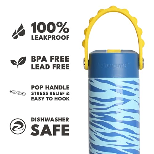 Elemental Insulated Kids Water Bottle, Stainless Steel Water Bottle with Straw Lid & Pop-It Handle, Leak-Proof Water Bottles for School, Boys or Girls, Travelling and Sports, 18oz - Spirit Tiger - color: Spirit Tiger