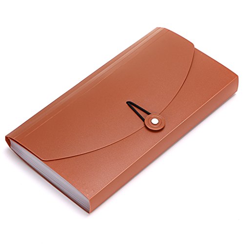BTSKY Expanding File Folder -13 Pockets Small Accordion File Folder Expandable Card Ticket Holder File Storage Folder Check Bill File Folder Plastic Business Document Organizer Wallet Case, Brown - color: Brown