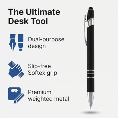 Ultima Softex Stylus Pen (5 Pack) – Soft‑Touch Rubberized Metal Pen with Touchscreen Stylus, Chrome Accents & Smooth Writing Cartridge – 5 Custom Engraved Promotional Pens - color: Dark Red