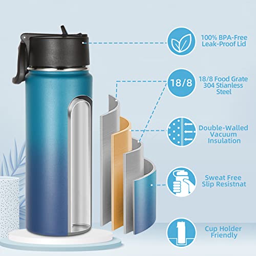 Volhoply Kids Insulated Water Bottle with Straw,16oz Stainless Steel Cold Water Bottles for School,BPA-Free Metal Wide Mouth Cups with Handle,Reusable Double Wall Vacuum Sport Flask(Dark Night,1) - color: Dark Night