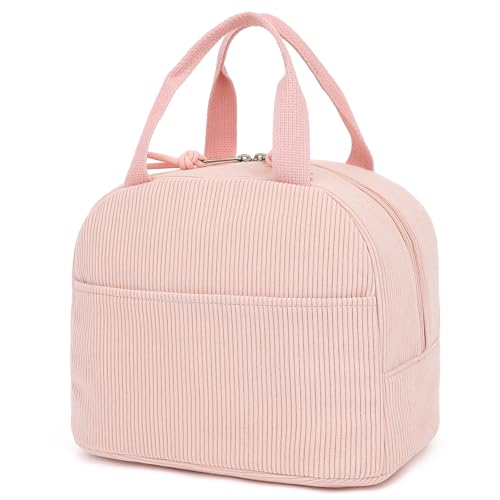 Corduroy Lunch Box for Women Girls, Cooler Lunch Bags Reusable Insulated Lunchbox for Picnic School Work Travel (Pink) - color: Corduroy Pink