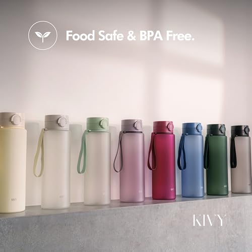 KIVY Slim Water Bottle 50oz with Leakproof Flip Lid [Lightweight & Shatterproof] Fits Backpack & Cupholder for Travel, Sports, School - Extra large water bottle no straw - 1.5 Liter water bottles - color: 09 White Gold