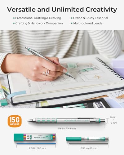 Nicpro 2.0 mm Mechanical Pencils Set, Metal Drafting Pencil with Case | HB 2B 2H 4B 4H Lead Refills, Erasers+9 Eraser Refill, Hexahedral Barrel, Mechanical Pencil Bulk, for Professional Sketching - size: 2.0 mm