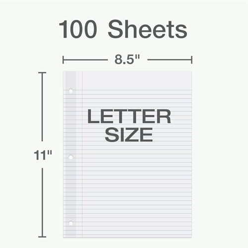 Oxford Reinforced Filler Paper, 8.5 x 11 Inch, College Rule, 3 Hole Punched, Lined Loose Leaf Paper for Ring Binders, 100 Sheets, White (1002097)
