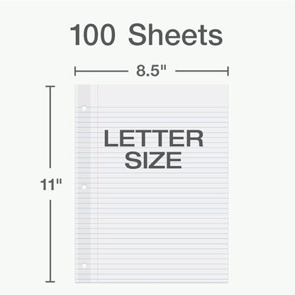 Oxford Reinforced Filler Paper, 8.5 x 11 Inch, College Rule, 3 Hole Punched, Lined Loose Leaf Paper for Ring Binders, 100 Sheets, White (1002097)