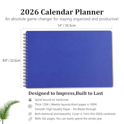 Leanga 2026 Calendar Planner, Daily Weekly & Monthly Desk Planner with Goal Setting and Habit Tracker for Study and Work-Premium Productivity Journal-13.5" x 9", Large Hardcover Office Supplies-Indigo - color: Indigo