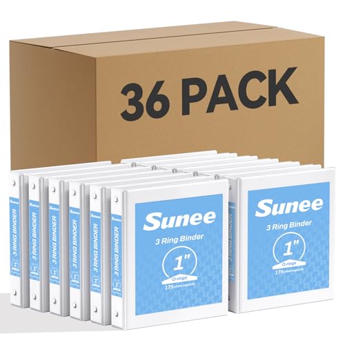 SUNEE White Binders 1 Inch 36 Pack Bulk, Clear View 3 Ring Binders PVC-Free (Fit 8.5x11 Inches) for School or Office Supplies - color: White, size: 1 Inch, style: 36 Pack