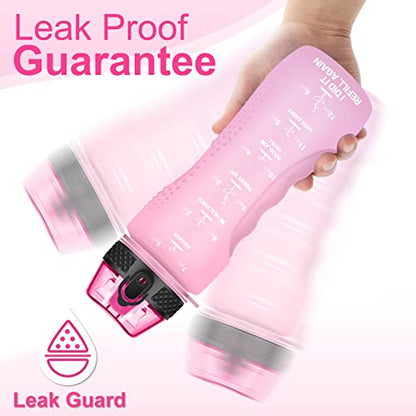 24 OZ Motivational Kids Water Bottle With Time Marker,Straw Lid,Leak Proof, Tritan BPA Free Sports Water Bottle Pink(1 Lid) - color: Pink