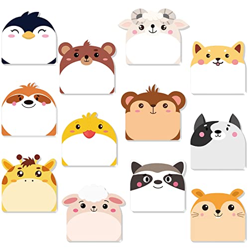 Yinder 24 Pads Cute Animal Sticky Notes Kawaii Animal Sticky Notes Pads Bulk Fun Cartoon Memo Pad Self Adhesive Tab Back to School Gift for Teacher Student Classroom Veterinary Cat Office Supplies - style: Multi Animals