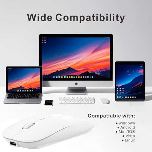 HOTDREAM Bluetooth Wireless Rechargeable Mouse for MacBook Pro/Air/iPad Air/iPad Pro/Laptop/Tablet/iPhone/PC, Bluetooth 5.2/3.0 and 2.4GHz Dual Mode Mouse (White) - color: white