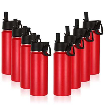 Volhoply 18oz Insulated Water Bottle Bulk 8 Pack,Kids Stainless Steel Water Bottles with Straw,Double Wall Vacuum Metal Water Bottle,Wide Mouth Reusable Sport Flask For Cold Drink(Red,8 Set) - color: Red