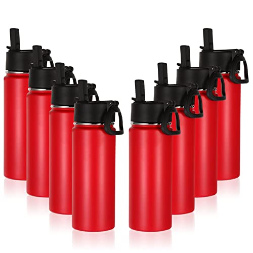 Volhoply 18oz Insulated Water Bottle Bulk 8 Pack,Kids Stainless Steel Water Bottles with Straw,Double Wall Vacuum Metal Water Bottle,Wide Mouth Reusable Sport Flask For Cold Drink(Red,8 Set) - color: Red