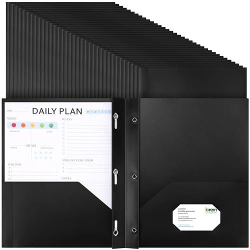 Cholemy 36 Pcs Plastic Pocket Folders with Pockets and 3 Prongs | 2 Heavy Duty Pockets Folders with Prongs, Front Pocket, Card Slot, Letter Size Bulk for School Office Workers (Black) - color: Black