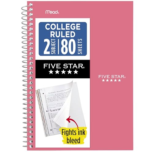 Five Star Spiral Notebook, 2 Subject, College Ruled Paper, 6" x 9-1/2", 80 Sheets, Fights Ink Bleed, Water Resistant Cover, Prom Pink (840029R) - color: Prom Pink, size: Pack of 1