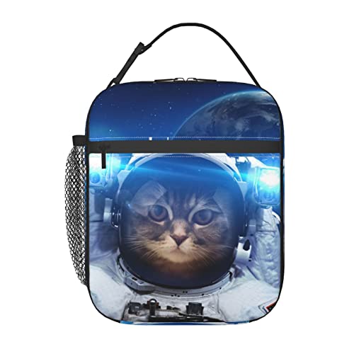 YETTA YANG Space Galaxy Cat Cool Portable Lunch Bag Insulated Lunch Box Reusable Totes For Women Men Work Picnic Camping - color: Black5
