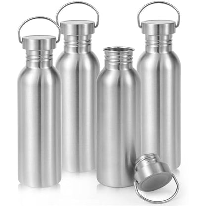 Volhoply 26oz Uninsulated Single Walled Water Bottle 4 Pack, Stainless Steel Reusable Water Bottles with Handle, BPA Free & Plastic Free 18/8 304 Metal Water Bottles for Camping, Hikers, Cyclists - size: 26 Ounces