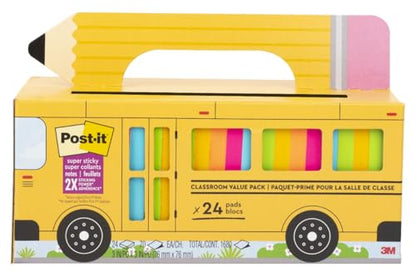 Post-it Super Sticky Notes, 3 x 3 in, Assorted Brights, 24 Pads - size: 3 in x 3 in, style: Standard