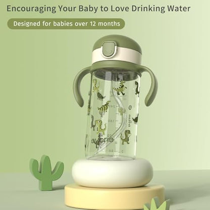 Evorie Tritan Spill Proof Straw Sippy Cups for Toddlers 1–3 Years, 10 Oz | BPA & BPS-Free, Toddler water bottle, Easy grip handles, Dishwasher safe, Durable Tritan, Easy to clean, Green Dino - color: Green Dino