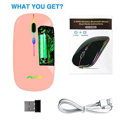 Wireless Bluetooth Mouse for Laptop, Rechargeable Mouse 2.4G USB Optical Wireless Mouse, LED Slim Dual Mode(Bluetooth 5.0 and 2.4G) Wireless Device for Laptop, PC, Mac OS, Android, Windows Champagne - color: Champagne