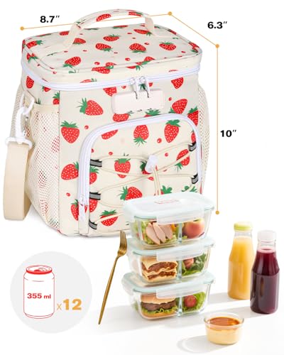 Lunch Bag with Combination Lock, Lunch Box for Men Women, Adjustable Shoulder Strap & Leakproof Soft Cooler for Commute, Travel & Gym - color: White