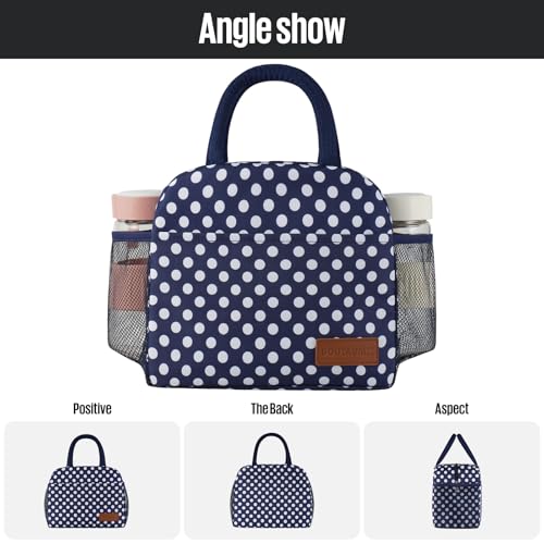 douyadady Lunch Bag Women/Men Lunch Box Women/Men (Blue+White dots) | Spacious Lightweight Waterproof Sturdy Durable Great Value For Office Work School Picnic Travel - color: Blue+White dots