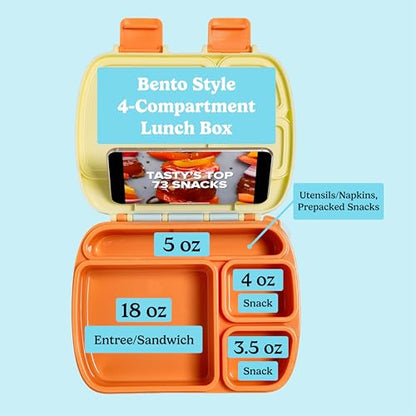 Tasty Bento Style Lunch Box, 4 Compartments with Built-In Phone Stand, BPA-Free Plastic, Portable Food Storage Container, Aqua - color: Aqua