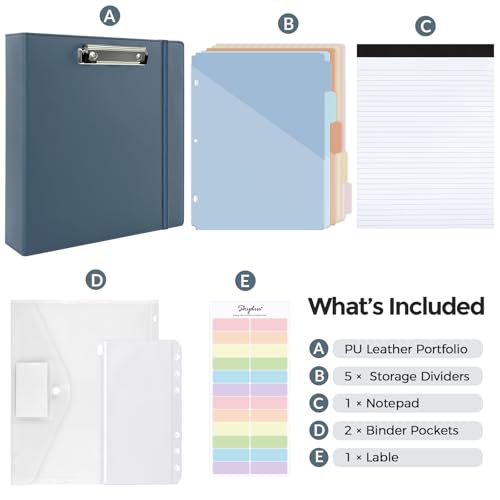 SKYDUE 3 Ring Binder with Clipboard, 2 Inch Heavy Duty Binder, PU Clipboard Binder with Notepad & 5 Dividers with 10 Pockets, Labels, Clipboard Folder Great for School Office(Fit Letter Sized Paper) - color: Blue, size: Letter Size - 2 Inch
