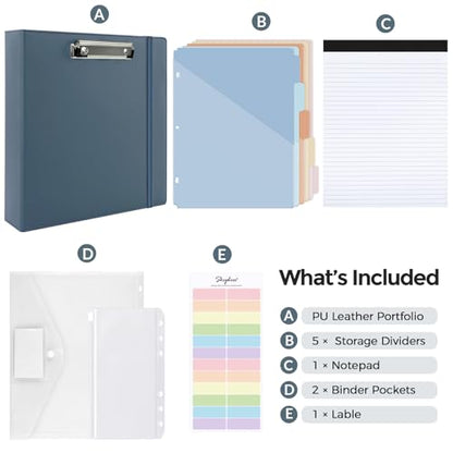 SKYDUE 3 Ring Binder with Clipboard, 2 Inch Heavy Duty Binder, PU Clipboard Binder with Notepad & 5 Dividers with 10 Pockets, Labels, Clipboard Folder Great for School Office(Fit Letter Sized Paper) - color: Blue, size: Letter Size - 2 Inch