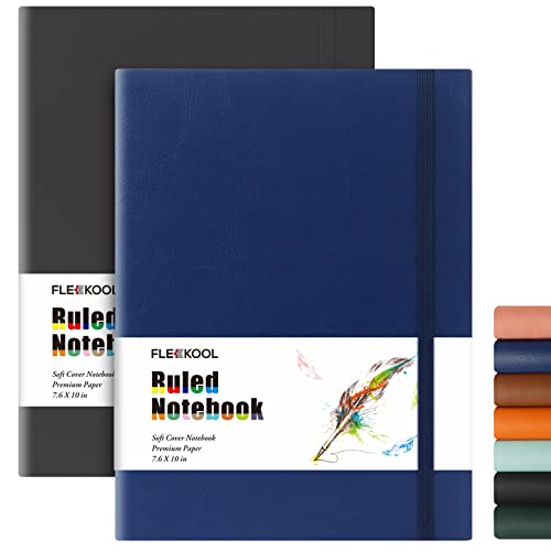 Business Journals 2 PACK - B5 College Ruled Notebook Large Soft Cover Journal with 100gsm Thick Lined Paper,376 Numbered Pages,7.6" X 10",Inner Pocket - Black Blue - color: Black-Blue