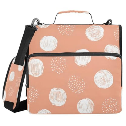 Peach Dot Design Zipper Binder 3 Ring with Shoulder Strap and Handle Multiple Pockets Expanding File Folder Organizer