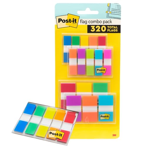 Post-it Flags Combo Pack, 4 On-The-Go Dispensers/Pack, 120 .94 in Wide and 200 .47 in Wide Flags, Assorted Colors (683-XL1) - size: 0.2" x 4.2"